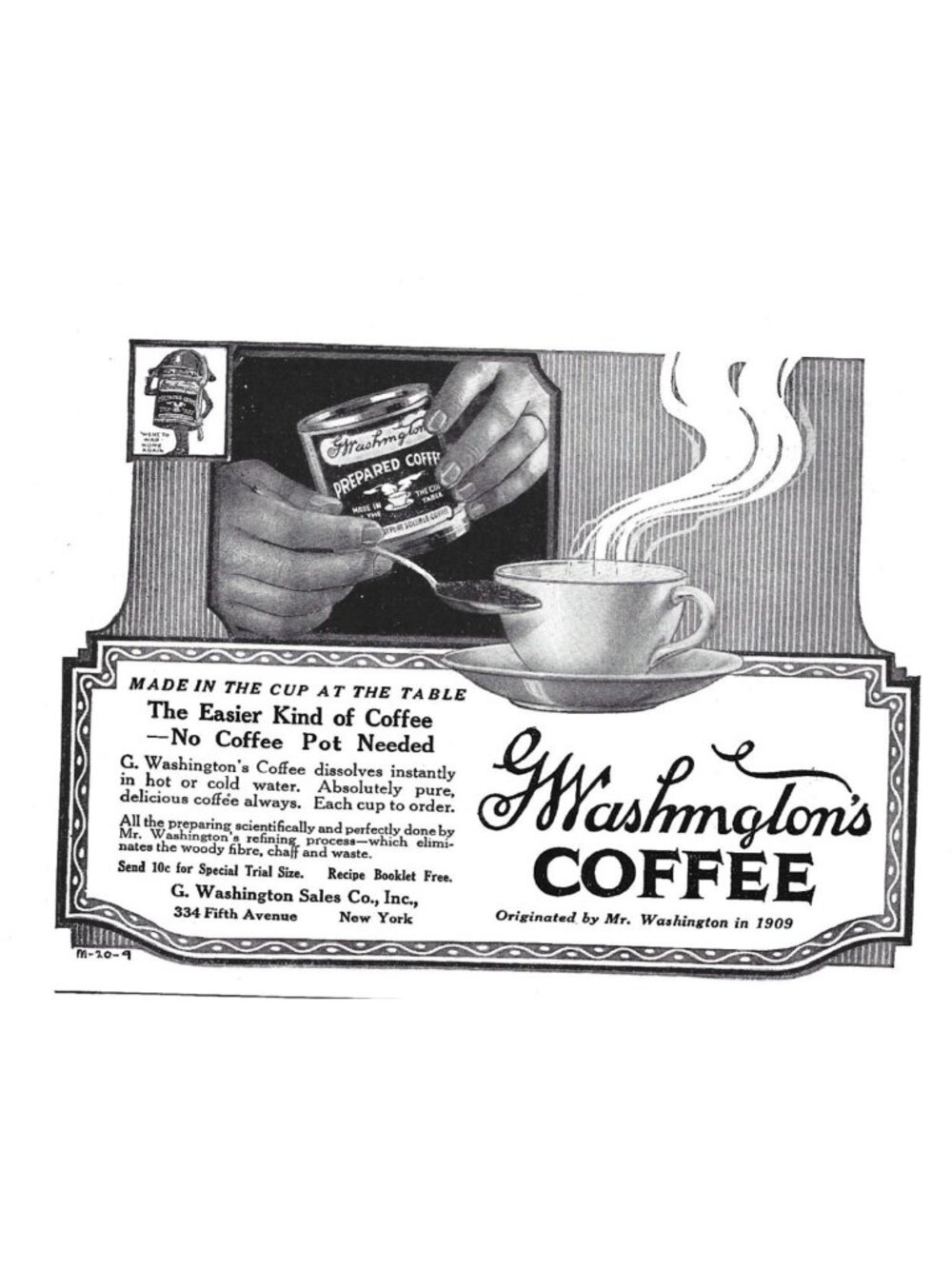 George Washingtons Coffee Instant Brew Tin Print Ad 1920s Vintage Java Cup
